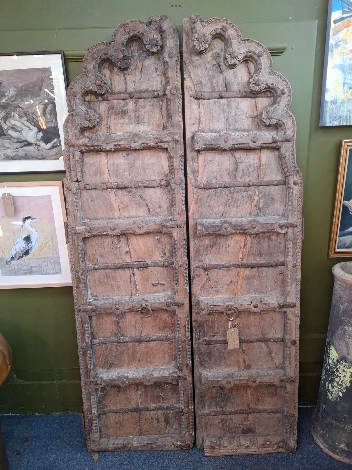 photo for sale 19th Century Large Indian Sal Wood Carved Doors