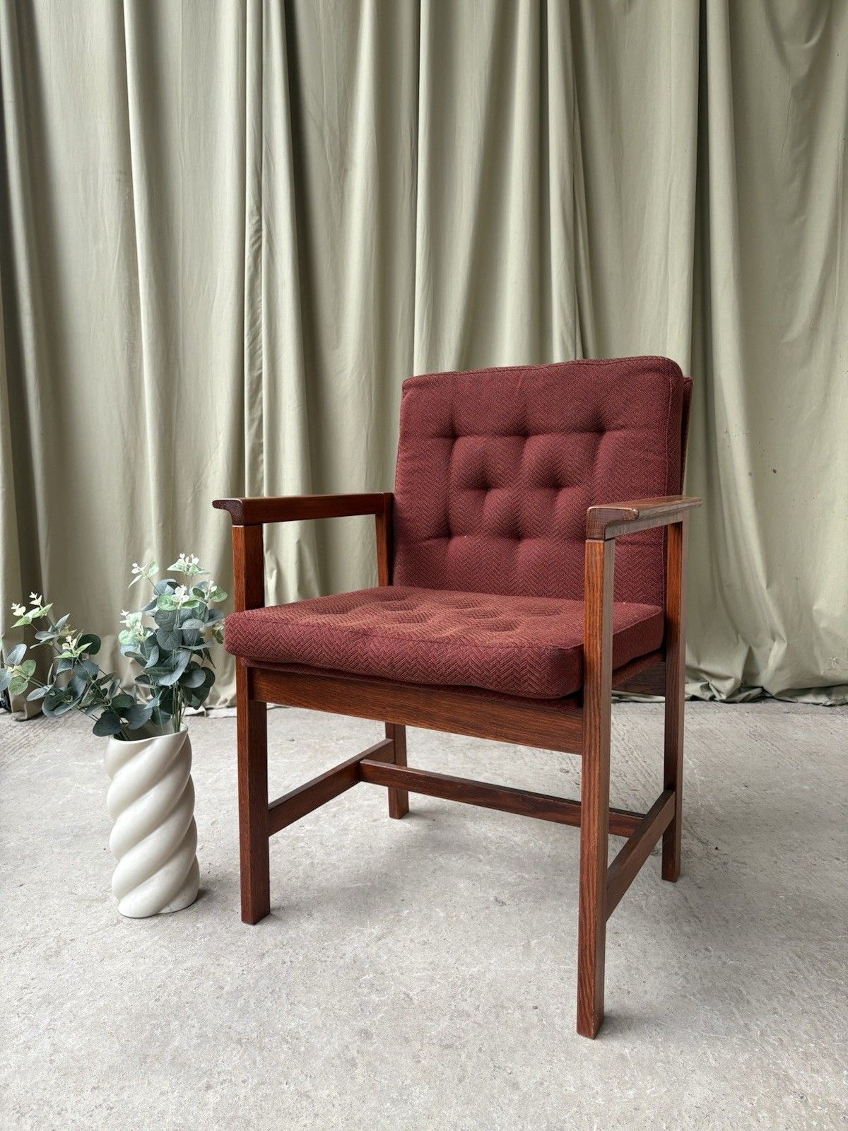 Vtg Late Mid Century Oak Chair Side Armchair  Danish Scandi Retro R1087 photo furniture