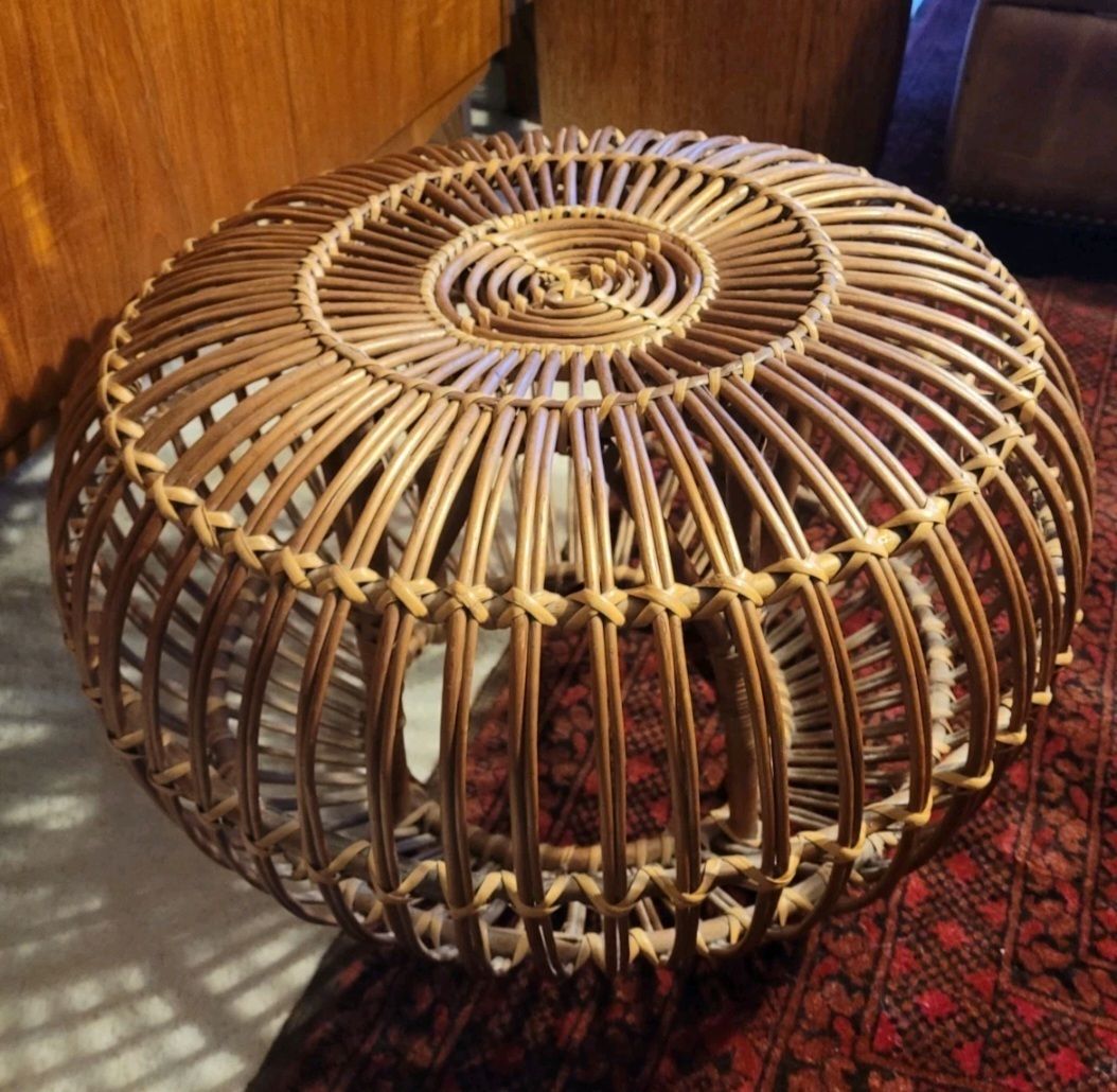 Franco Albini Large Mid Century Ottoman Lobster Pot Footstool Wicker photo for sale