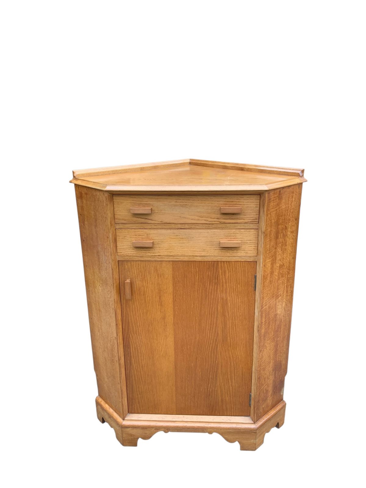 Mid Century Light Oak Corner Cupboard photo for sale