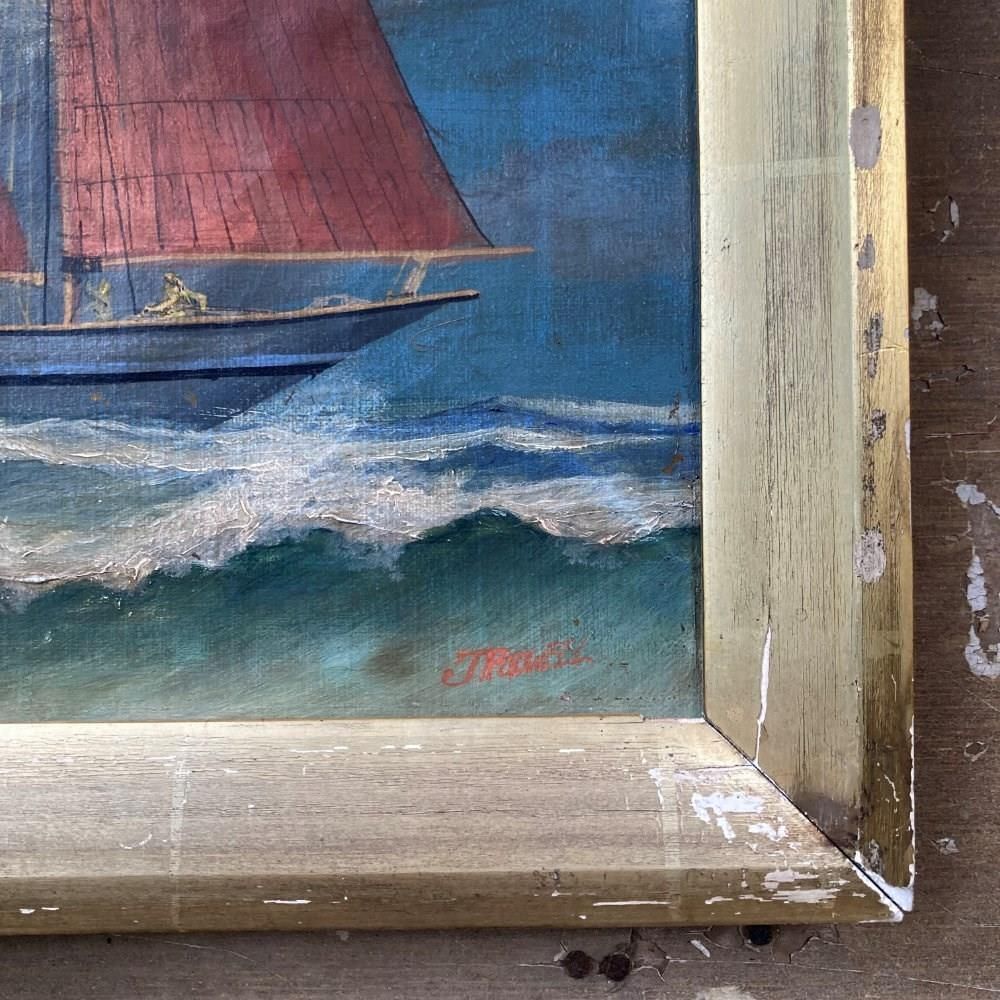photo furniture Antique Marine Painting   Grimsby Fishing Ketch