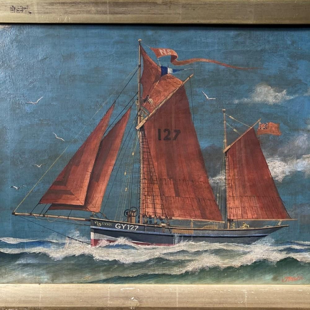 photo for sale Antique Marine Painting   Grimsby Fishing Ketch