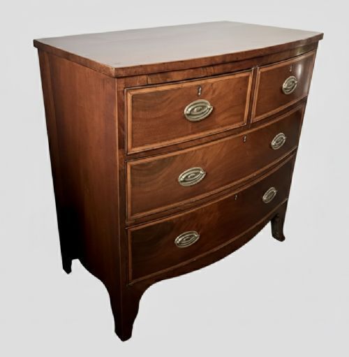 Regency Mahogany And Satinwood Inlaid Small Bow Front Chest Of Drawers photo for sale