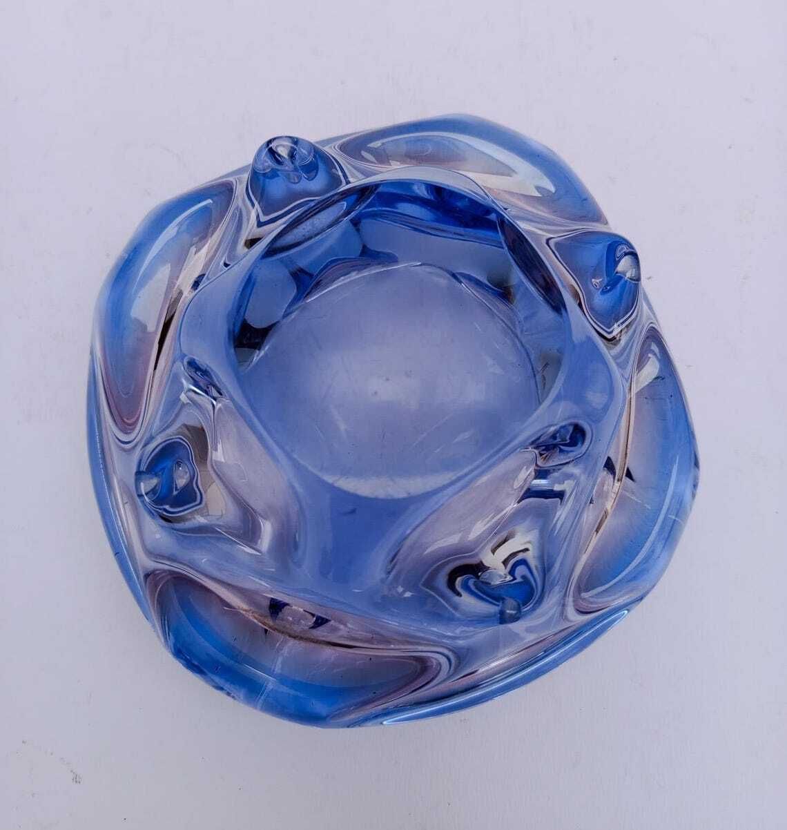 photo for sale Round Ashtray In Transparent Blue Murano Glass, Vintage Space Age Design