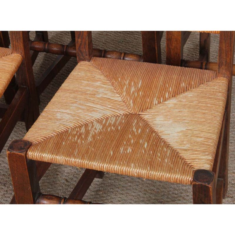 Set Of 6 Wooden Straw Chairs, French Craftsmanship, 1950 photo Furniture