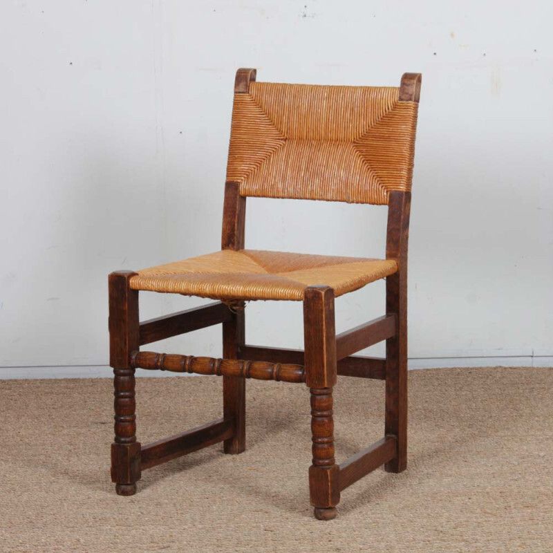 Set Of 6 Wooden Straw Chairs, French Craftsmanship, 1950 photo buy