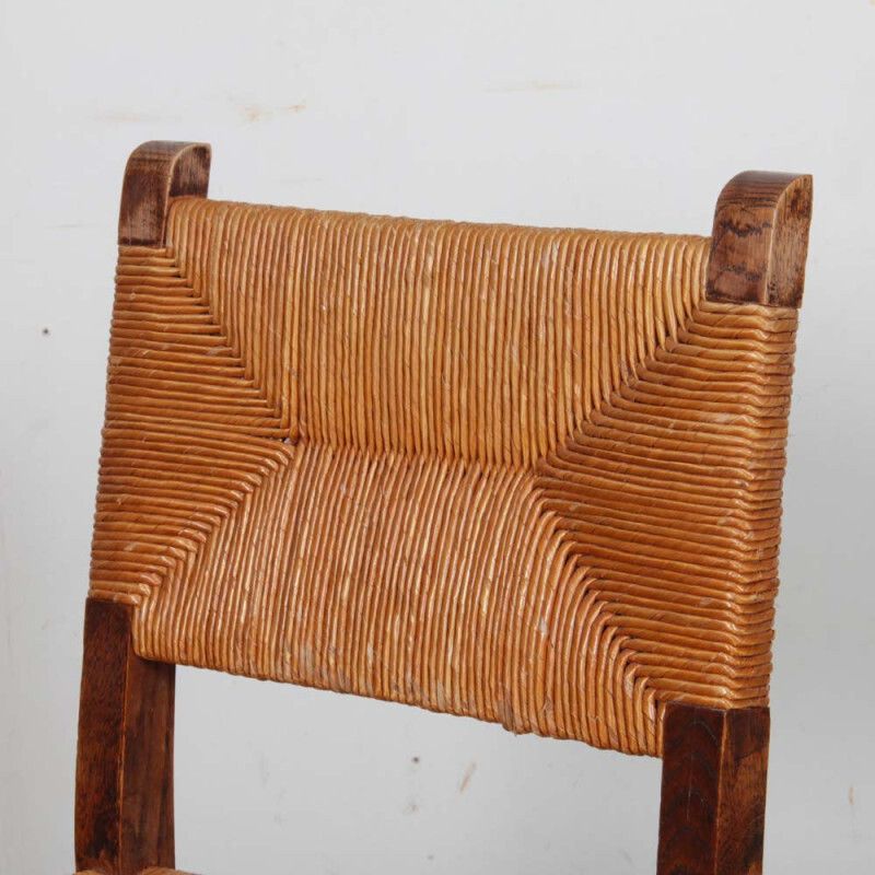 photo furniture Set Of 6 Wooden Straw Chairs, French Craftsmanship, 1950