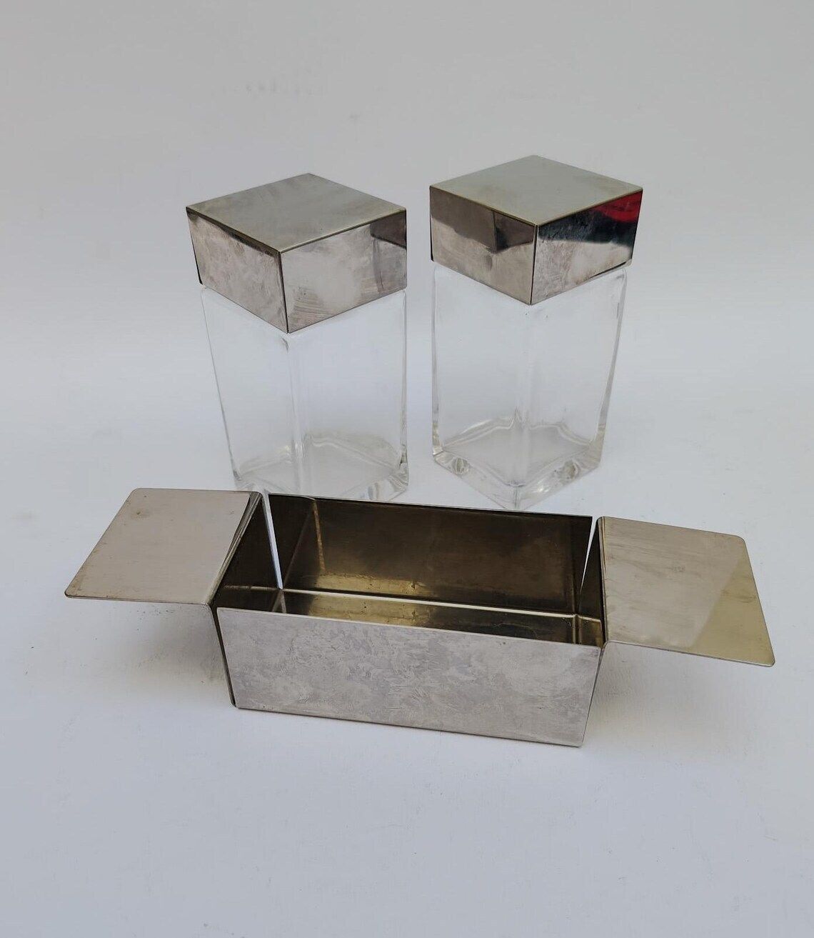 Serafino Zani Collection Oil And Vinegar Cruet Set, Vintage Glass And Steel Design photo Home Decor