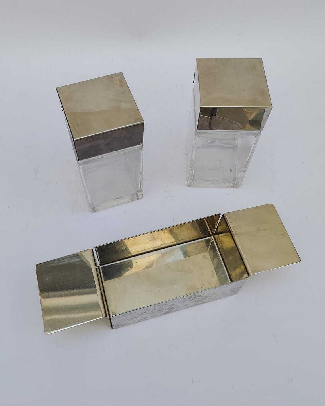 Serafino Zani Collection Oil And Vinegar Cruet Set, Vintage Glass And Steel Design photo vinterior