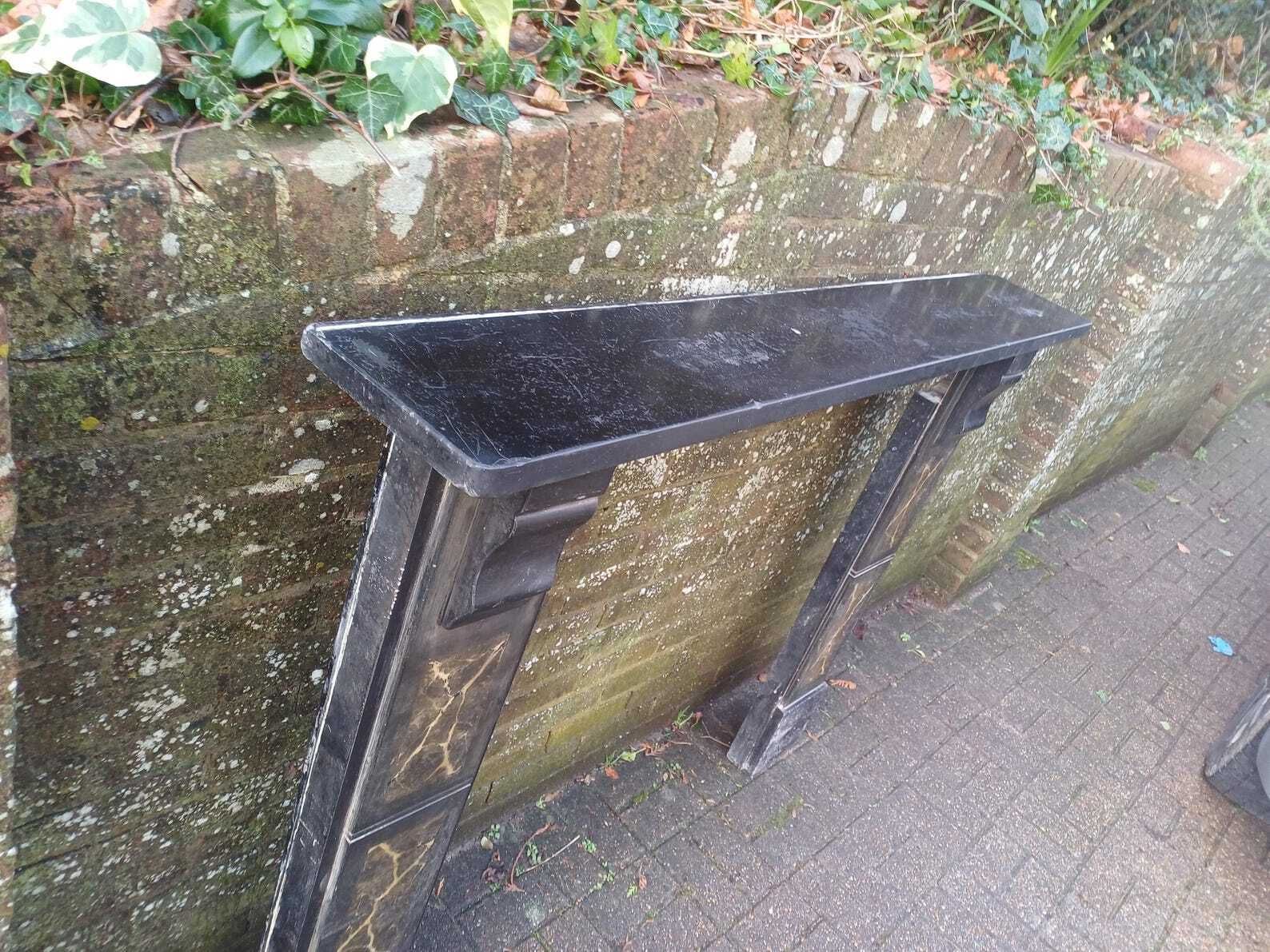 Victorian Slate Fire Surround Mantelpiece Antique Fireplace Surround Painted Faux Marble Columns Architectural Salvage Free Hand Delivery photo for sale