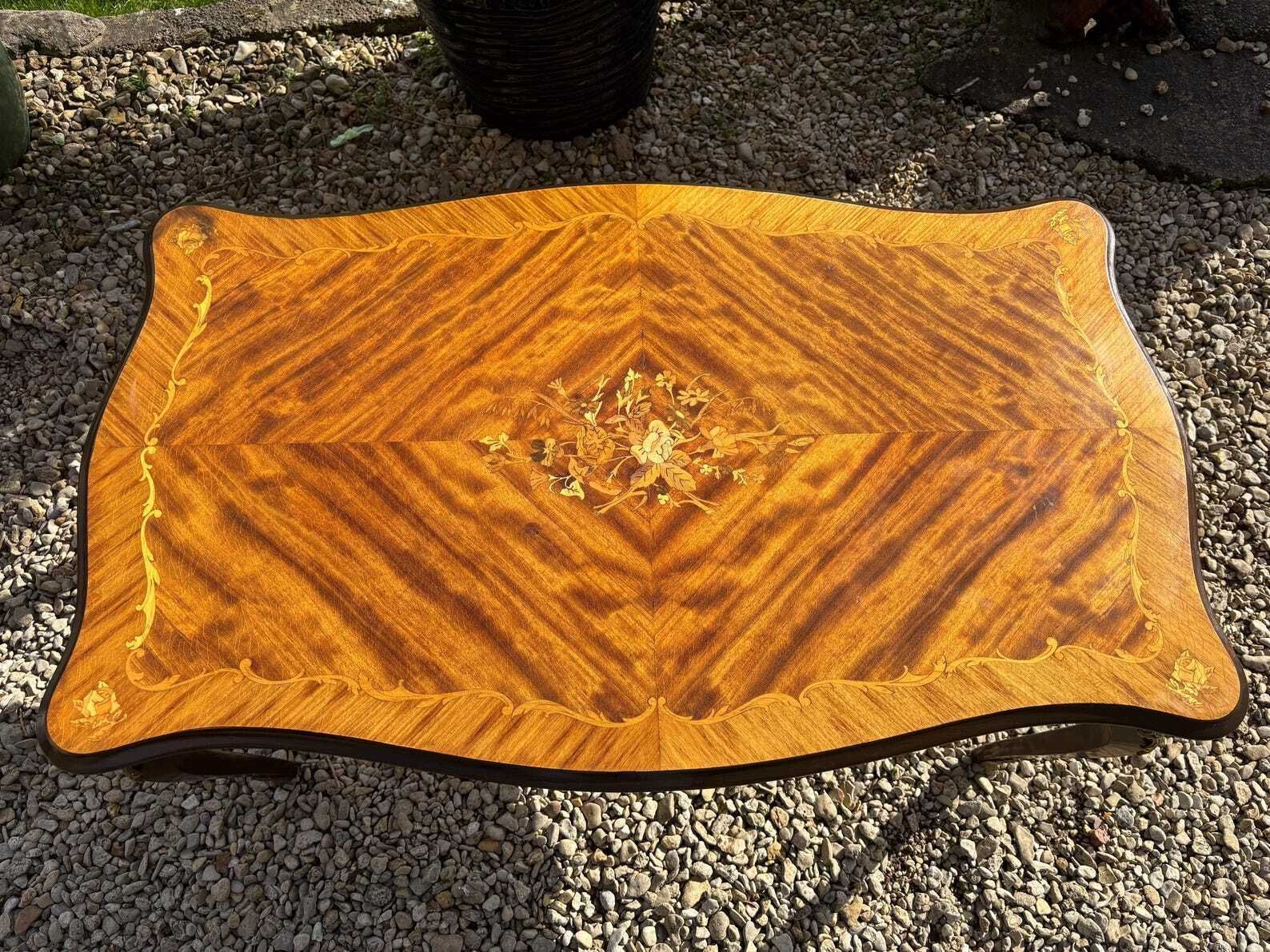 Vintage French Coffee Table Louis Xv1 Style Marquetry Inlay