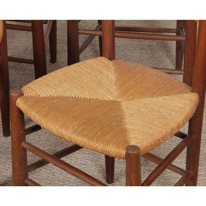 Set Of 4 Wooden Chairs With Straw Seats, French Craftsmanship, 1950 photo furniture