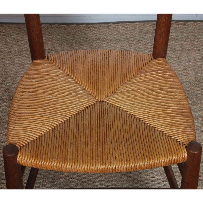 Set Of 4 Wooden Chairs With Straw Seats, French Craftsmanship, 1950 photo Furniture
