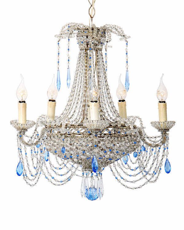 Verlichting 19e Eeuwse Italiaanse Kralenlustre Met Saffierblauwe Druppels photo
