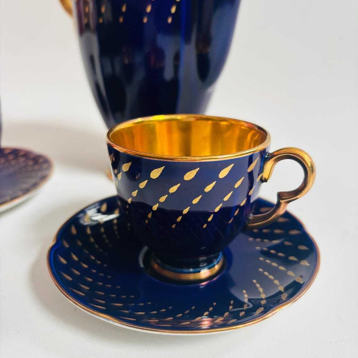Rare Art Deco Crown Devon Fieldings Cobalt & 24k Gold Teardrop Coffee Service photo buy