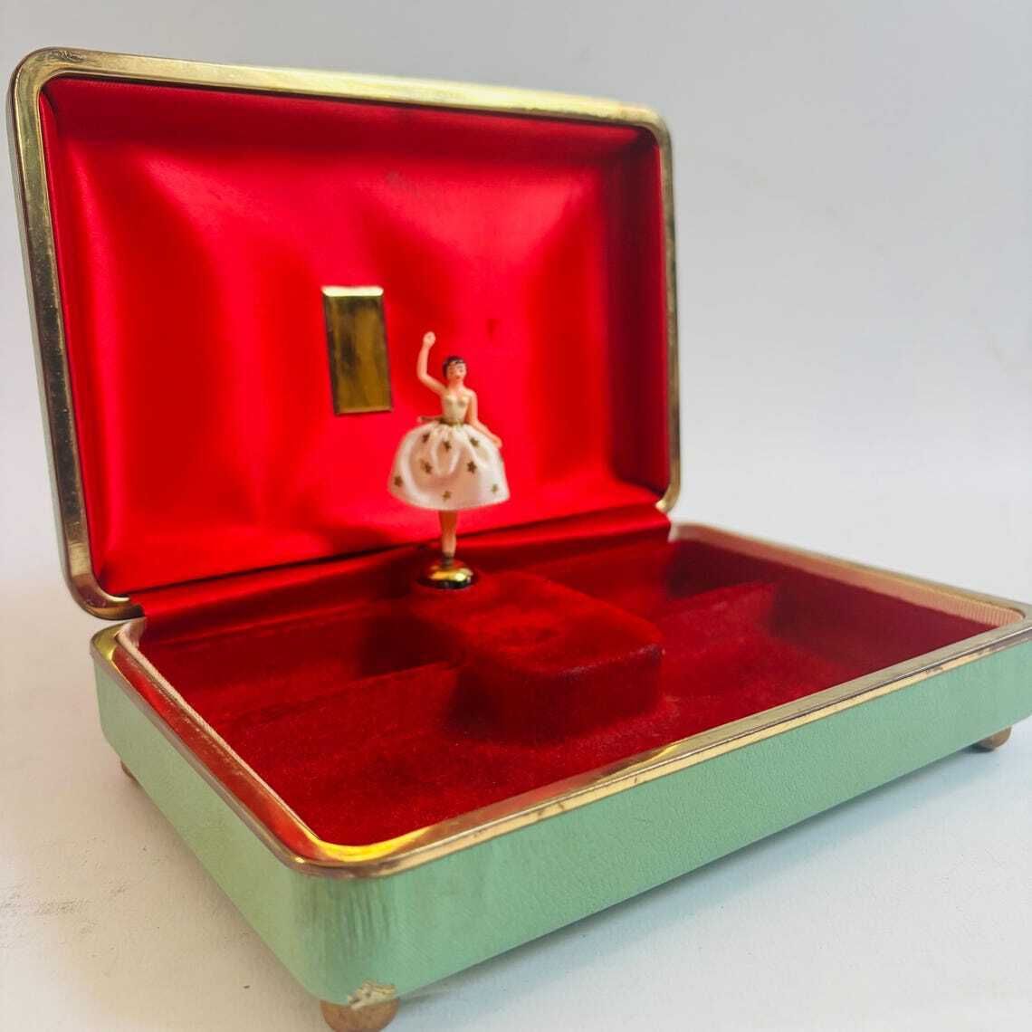 Vintage Reuge Swiss Musical Jewelry Box: Ballerina, Polka Dot, 1940s