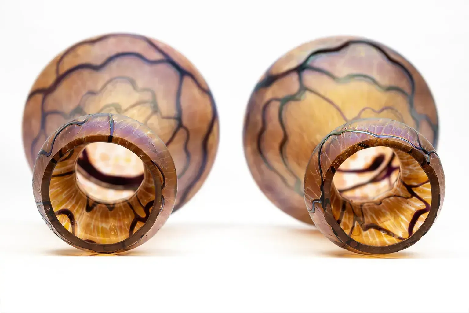 Pair Of Art Nouveau Vases In Iridescent Glass  Palme König And Habel Bohemia Circa 1900 photo vintage