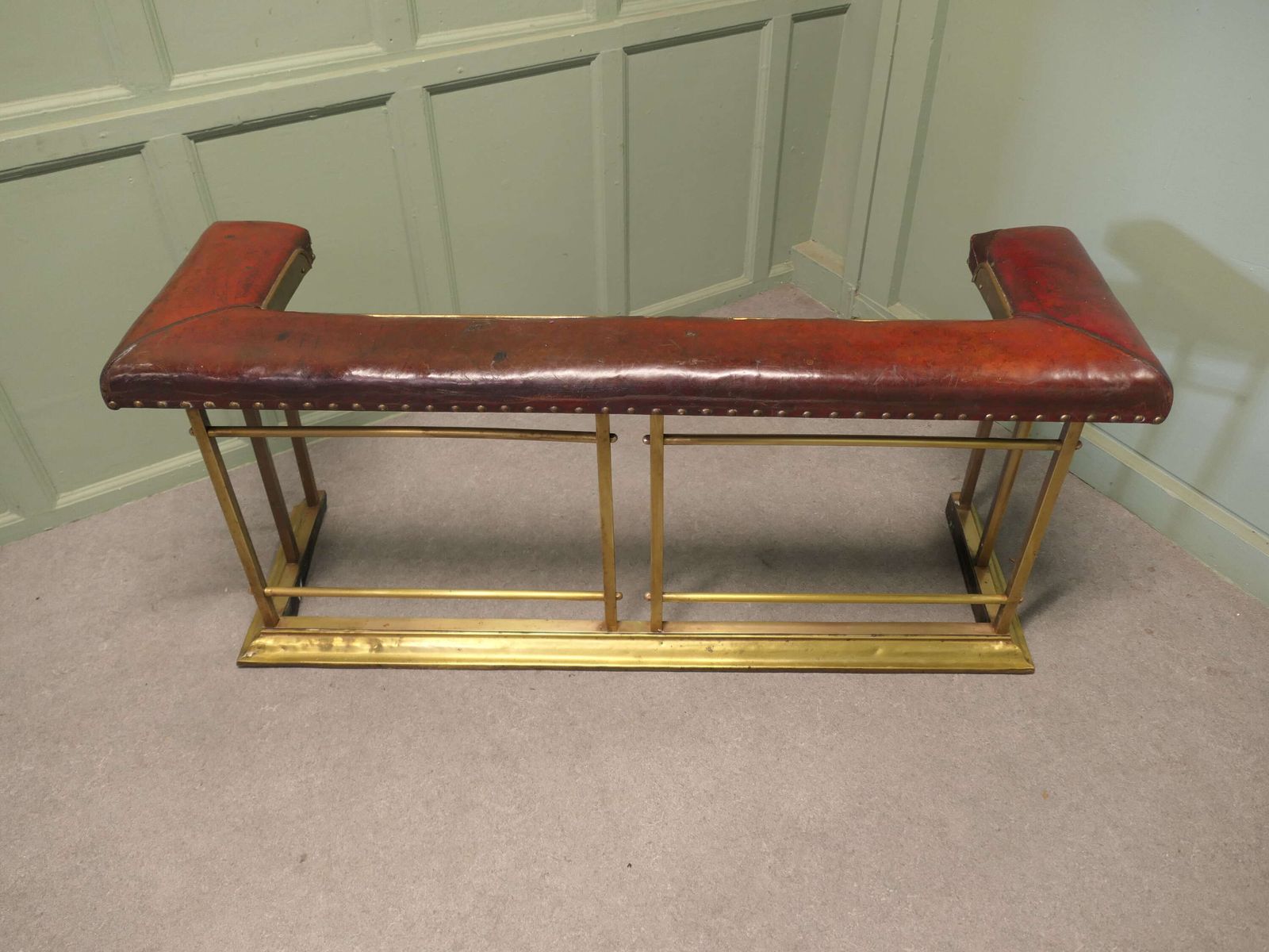 Brass And Red Leather Club Fender This Is A Genuine Piece Of Country House Decorative Fu