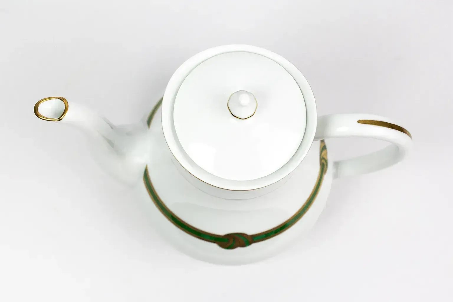 Christofle Paris  Green Ribbon Porcelain Teapot  Green And Gold Enamel Decoration photo vintage