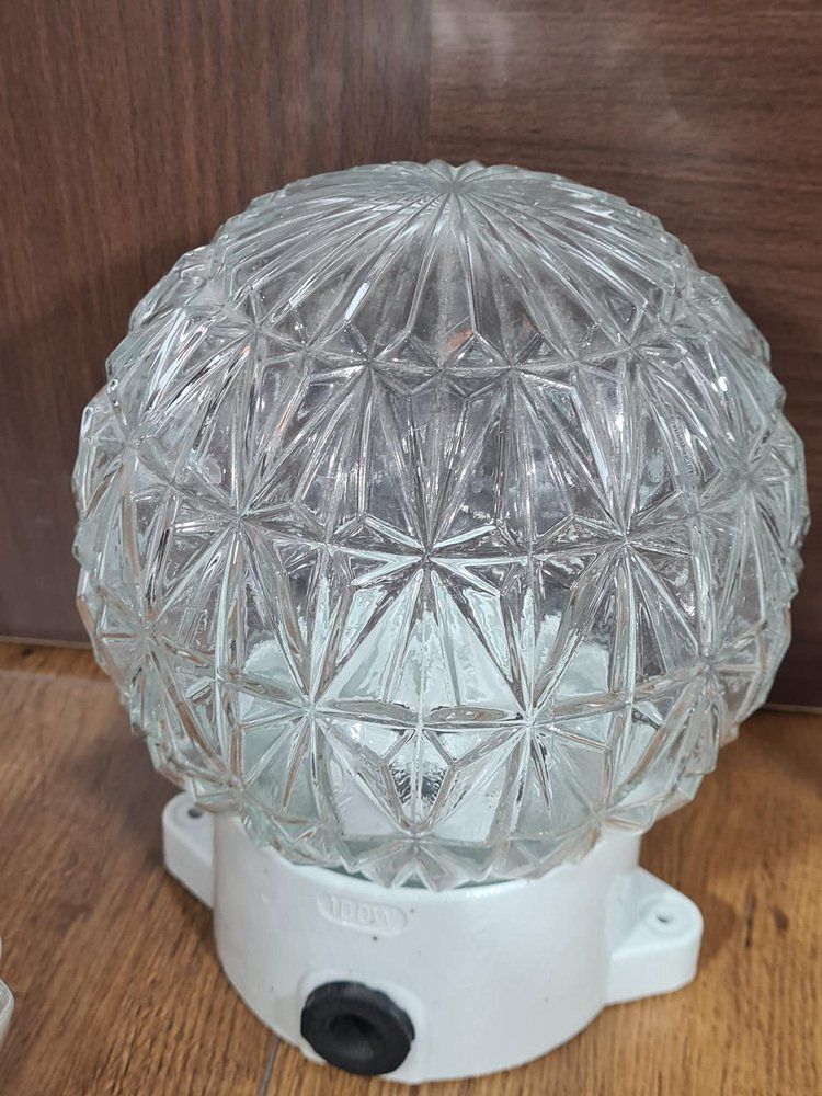Vintage Wall Lamps With Glass Spheres On White Ceramic Base, 1970s, Set Of 5 photo vintage