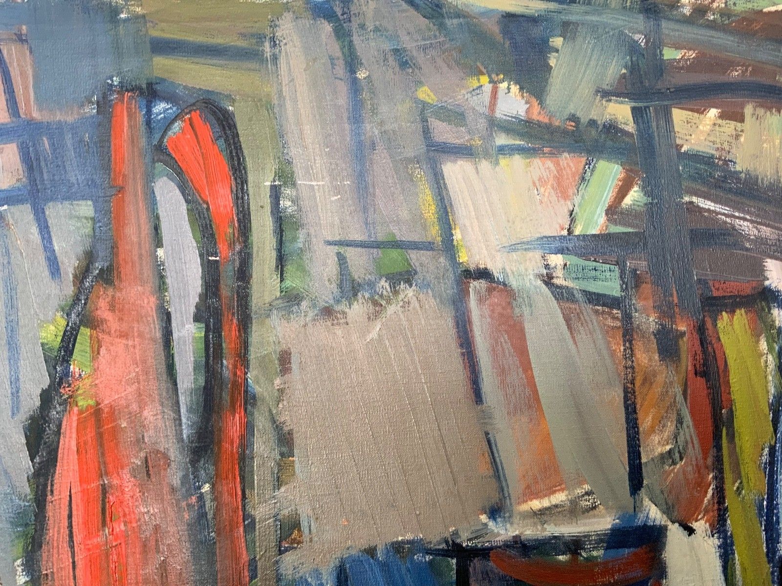 Art Vintage Modernists Oil Painting Still Life With Red Bottle, Signed Falck, 1960s photo