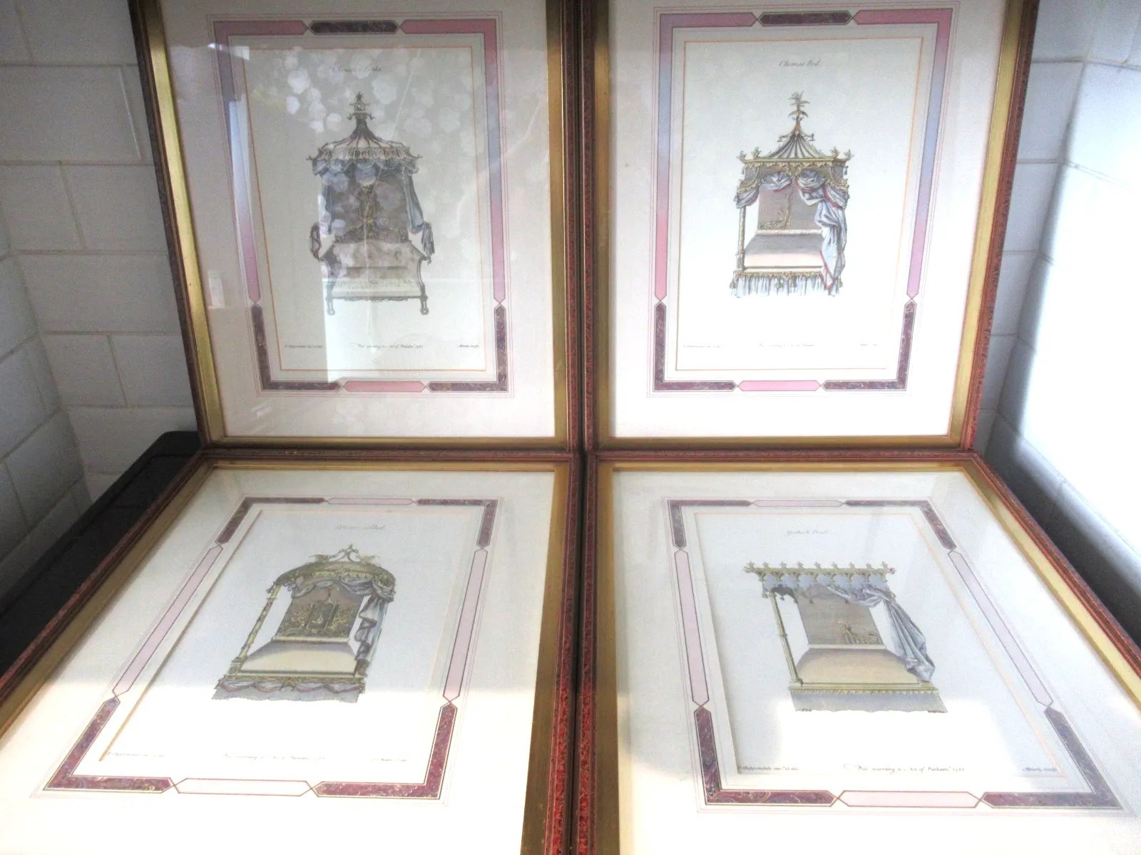 Set Of 4 Framed Thomas Chippendale Bed Engraving Prints 1753 Furniture Design