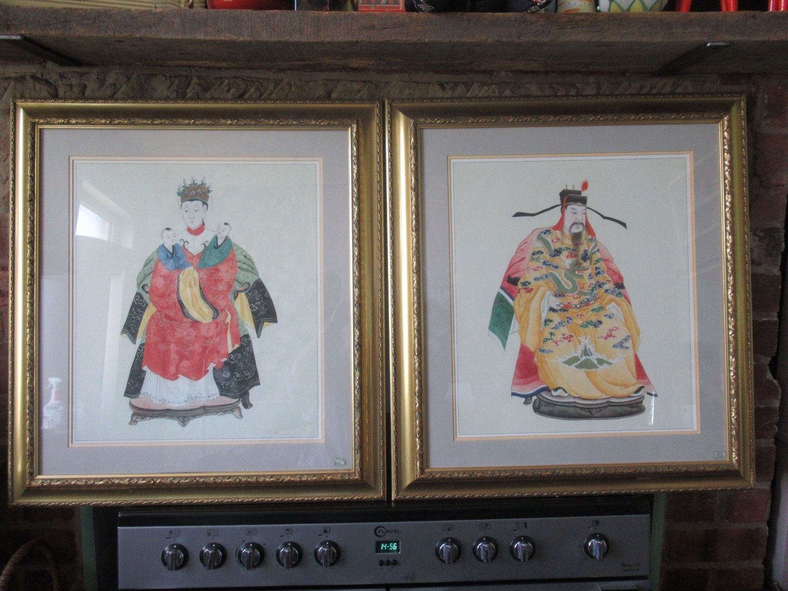 Chines Vtg Prints Emperor In Yellow Kimono Qsu Sun Niang Niang L Mounted Framed photo furniture