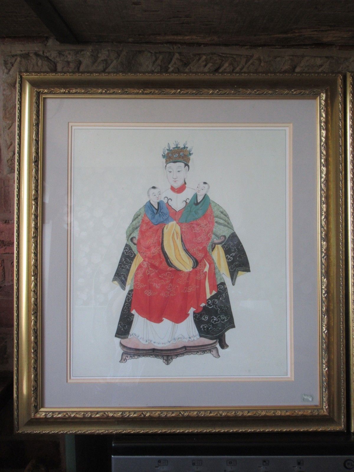 Chines Vtg Prints Emperor In Yellow Kimono Qsu Sun Niang Niang L Mounted Framed photo vintage