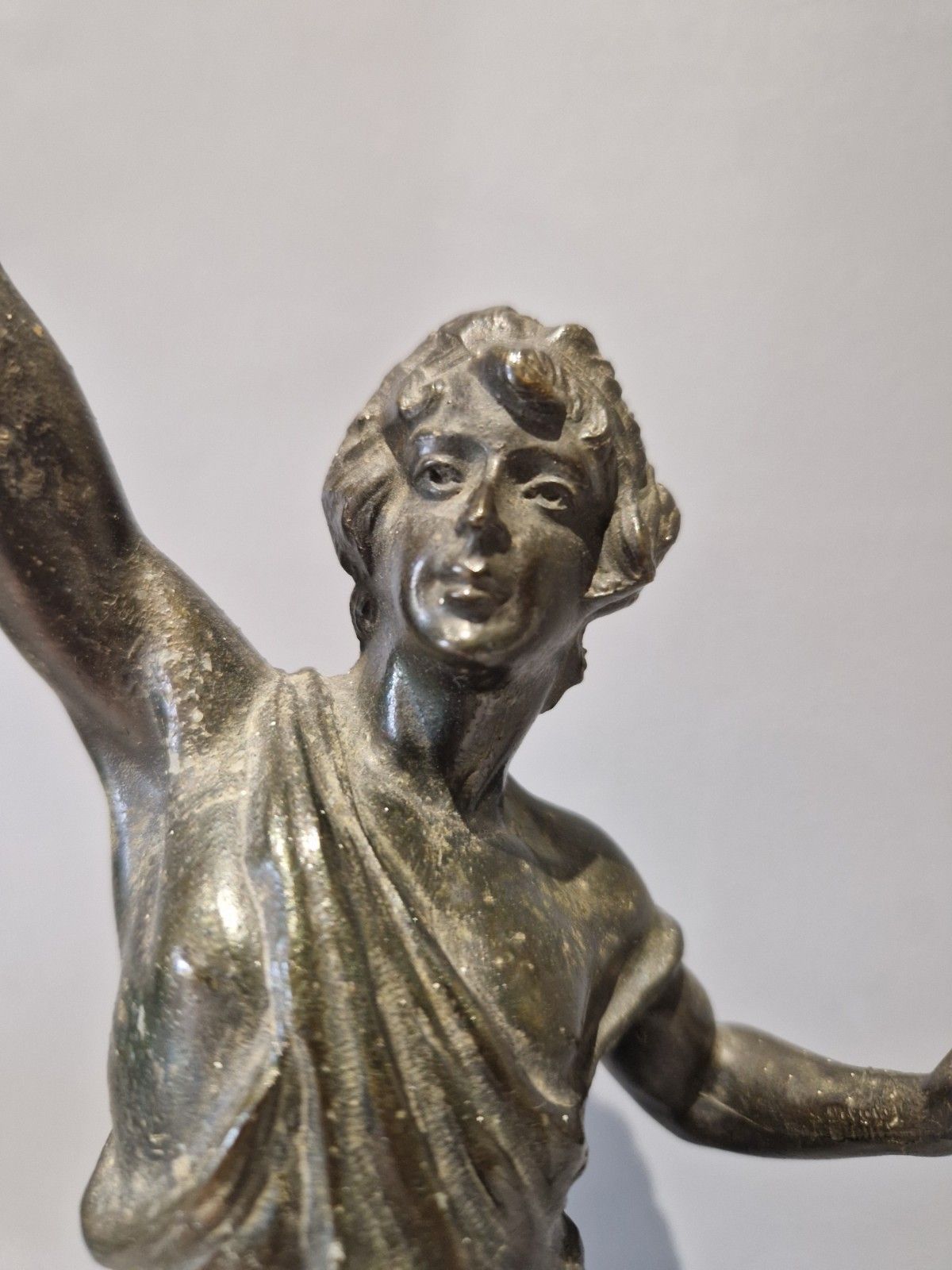 Antique Spelter French Title La Nuit Statue Man On Eagle Wooden Base photo Art