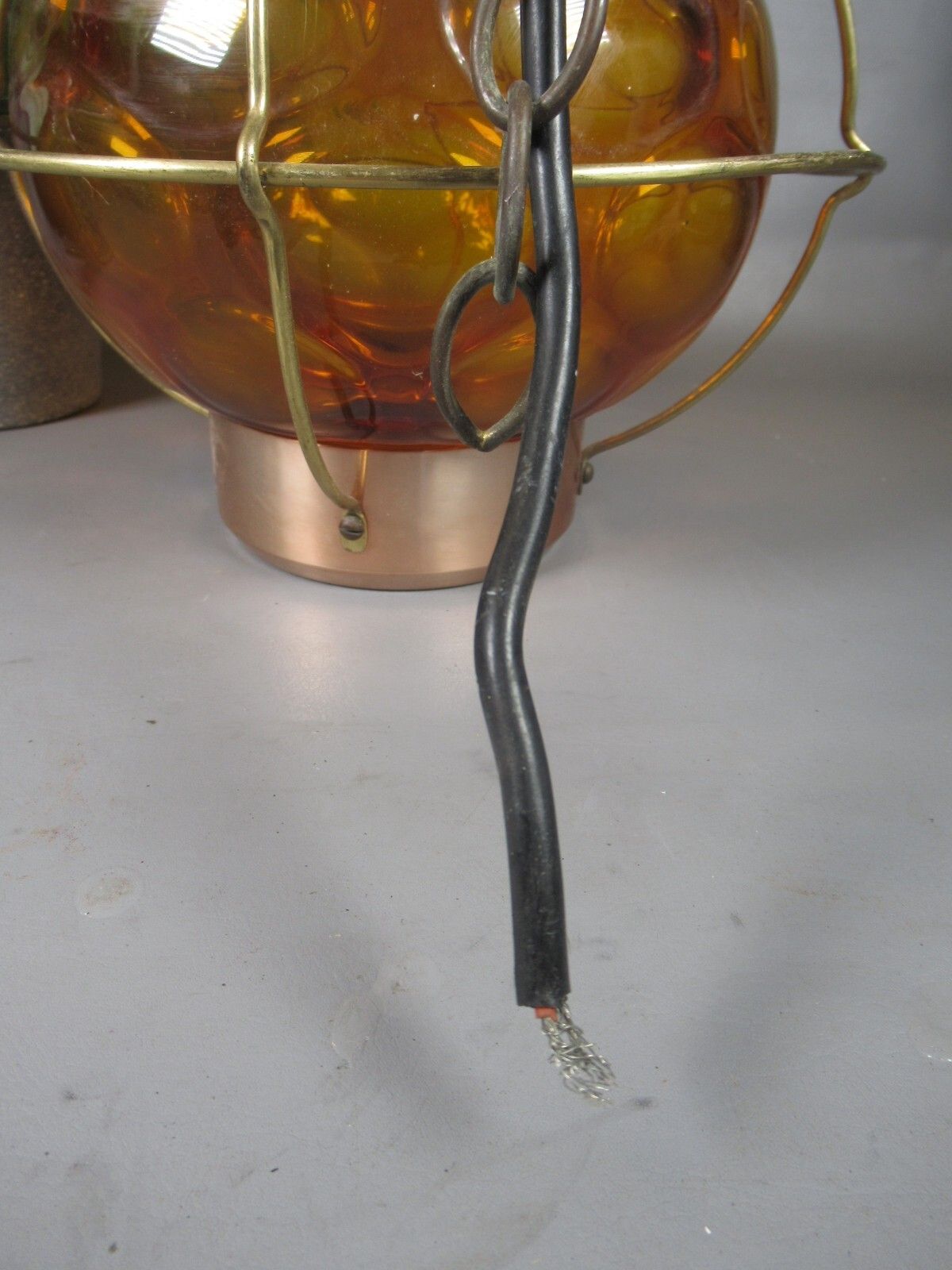 Vintage Mid Century Lantern Spun Copper Brass And Orange Olive Lens Glass Light photo Lighting