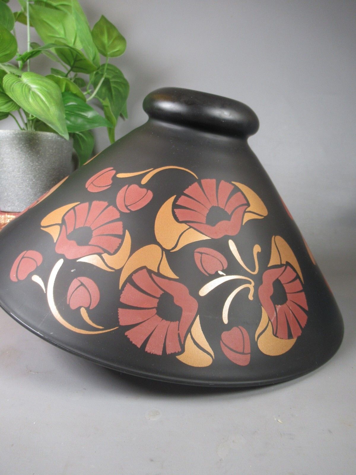 Vintage Nouveau Black Brown Gold Satin Finish Glass French Light Shade photo Lighting
