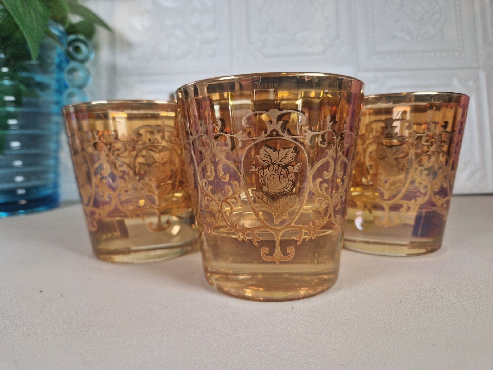 Vintage Cristal Real Gold Set 6 Tumblers Glasses Italian J Preziosi Lavorato photo for sale