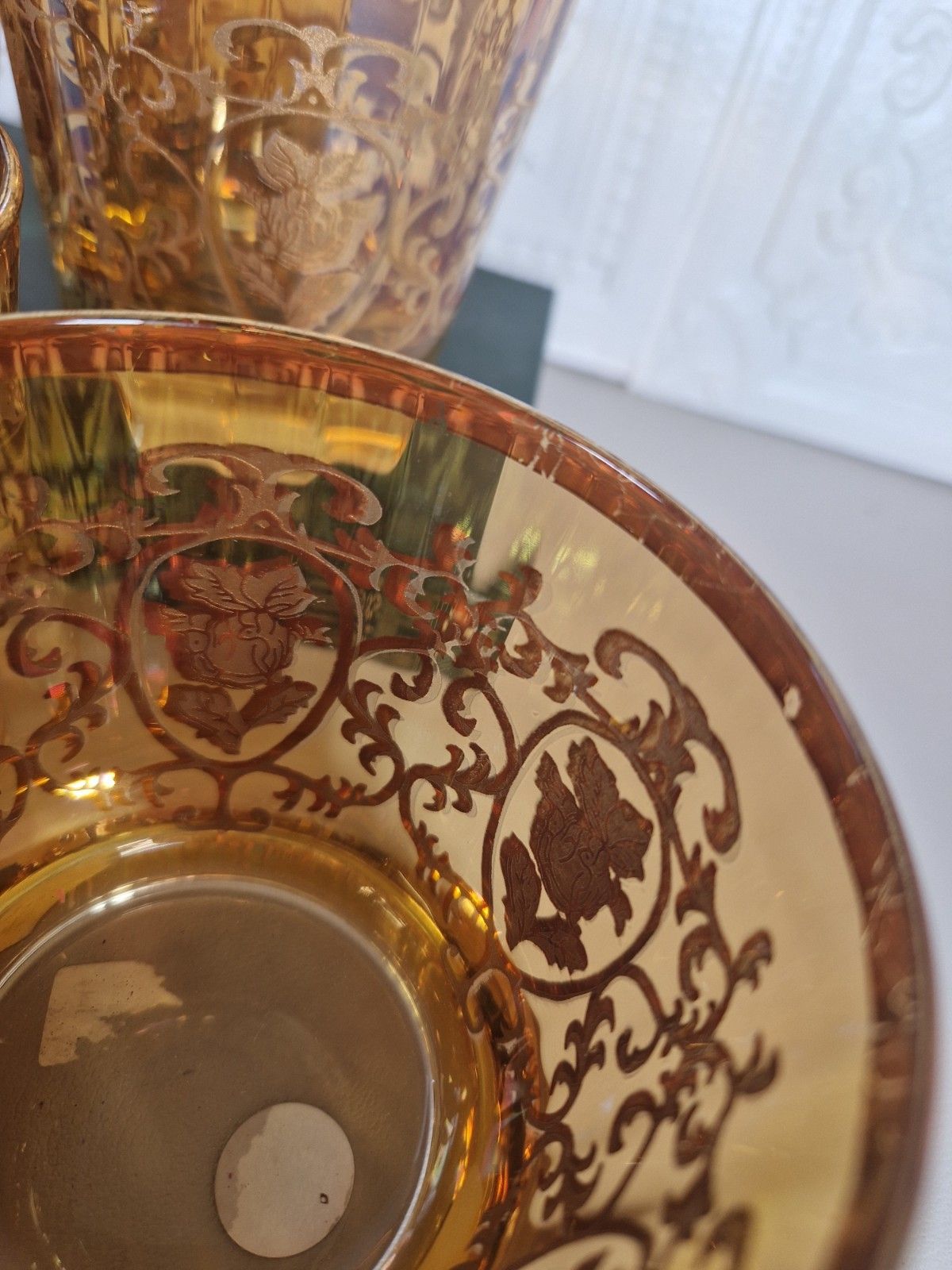 photo for sale Vintage Cristal Real Gold Set 6 Tumblers Glasses Italian J Preziosi Lavorato