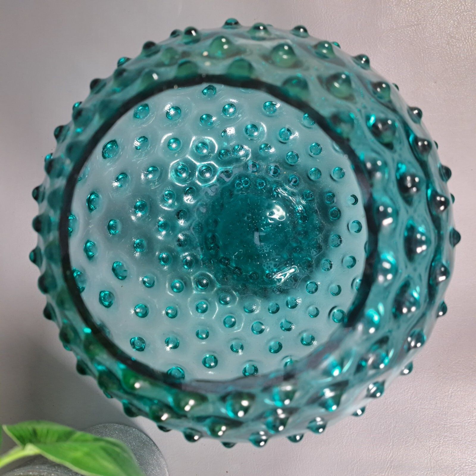 Mid Century Blue Sklo Nipple Round Globe Vase 7.5 Inch Hobnail Glass photo Home Decor