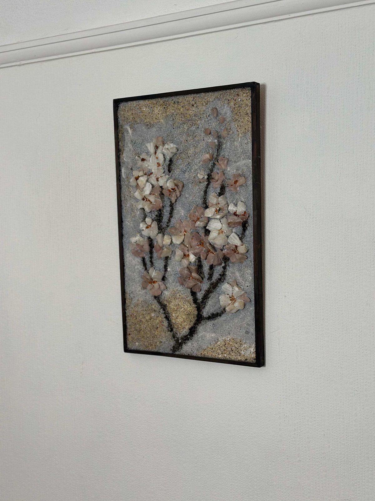 Original Swedish Stone Work On Panel – “äppelblom” (Apple Blossom)  By Olga Aue‑Birkfeldt – 1981 – Framed – 52 × 32 Cm (20.5" × 12.6") photo for sale
