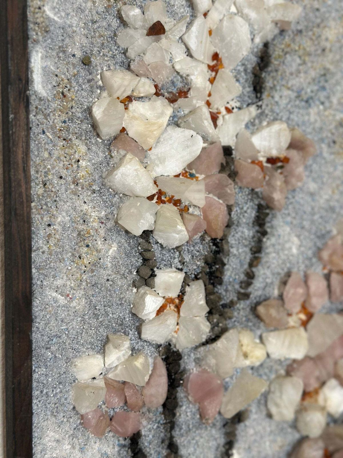 Original Swedish Stone Work On Panel – “äppelblom” (Apple Blossom)  By Olga Aue‑Birkfeldt – 1981 – Framed – 52 × 32 Cm (20.5" × 12.6") photo vinterior