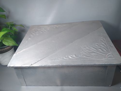 Edwardian Antique Hammered Silver Metal Shoe Box Storage Wooden Metal Covered photo for sale