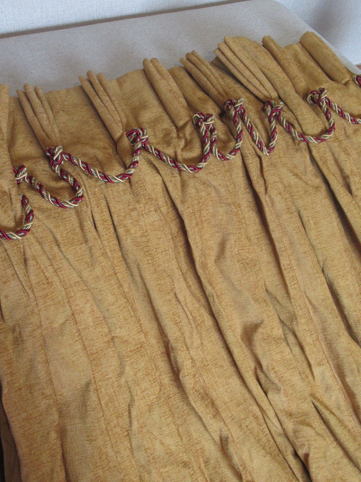 Vintage Pr Mustard Gold Chenille Fabric Country Curtains Pencil Pleat 44 X 85 In photo furniture