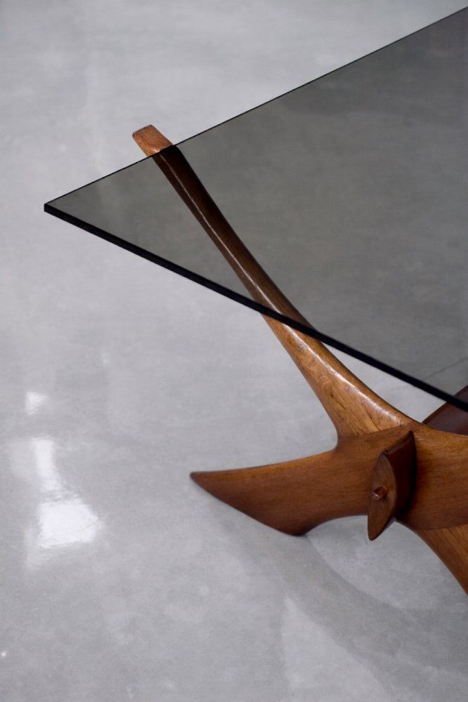 Mid Century Scandinavian Modern Salontafel 'Condor' Van Glas En Walnoot, Fredrik Schriever Abeln Voor örebro Glass, Ca. Jaren 1960 photo buy