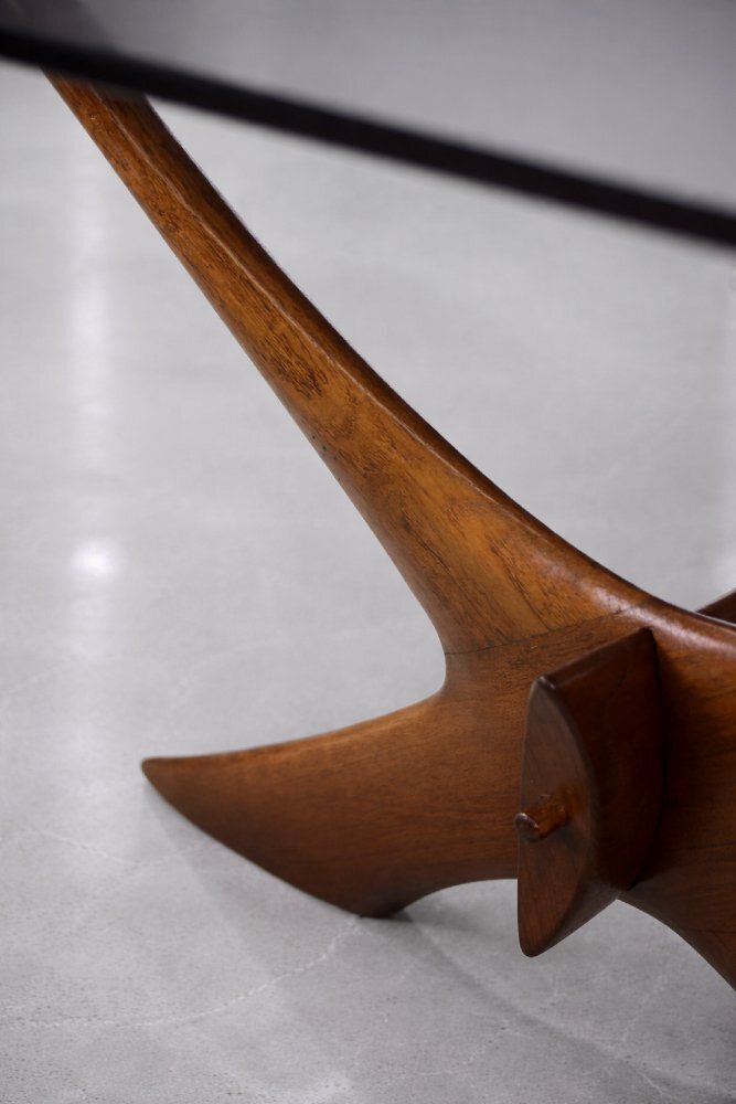 photo buy Mid Century Scandinavian Modern Glass And Walnut Condor Coffee Table By Fredrik Schriever Abeln For örebro Glass, 1960s