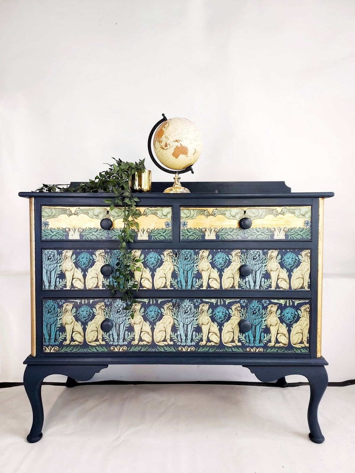 Large Antique Chest Of Drawers With Decorative Creatures Design