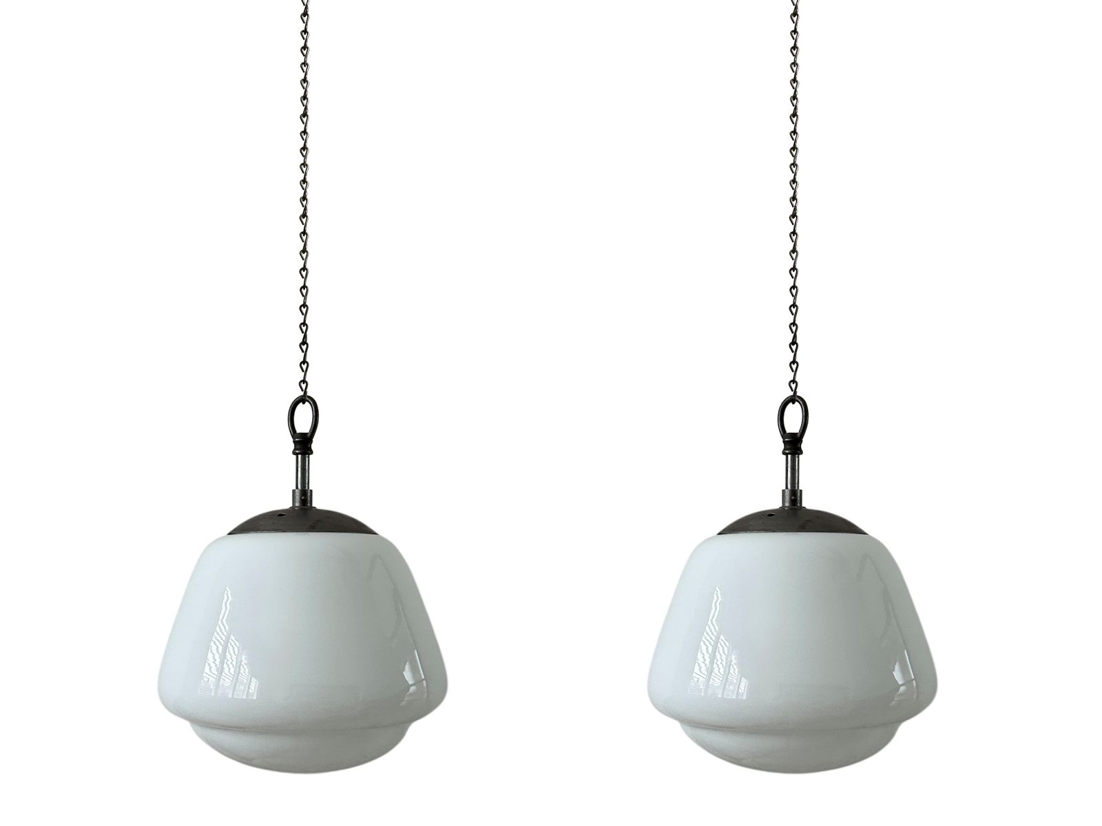 Run Set Vintage Acorn Shaped Church Opaline Milk White Glass Ceiling Pendant Light Lamp photo for sale