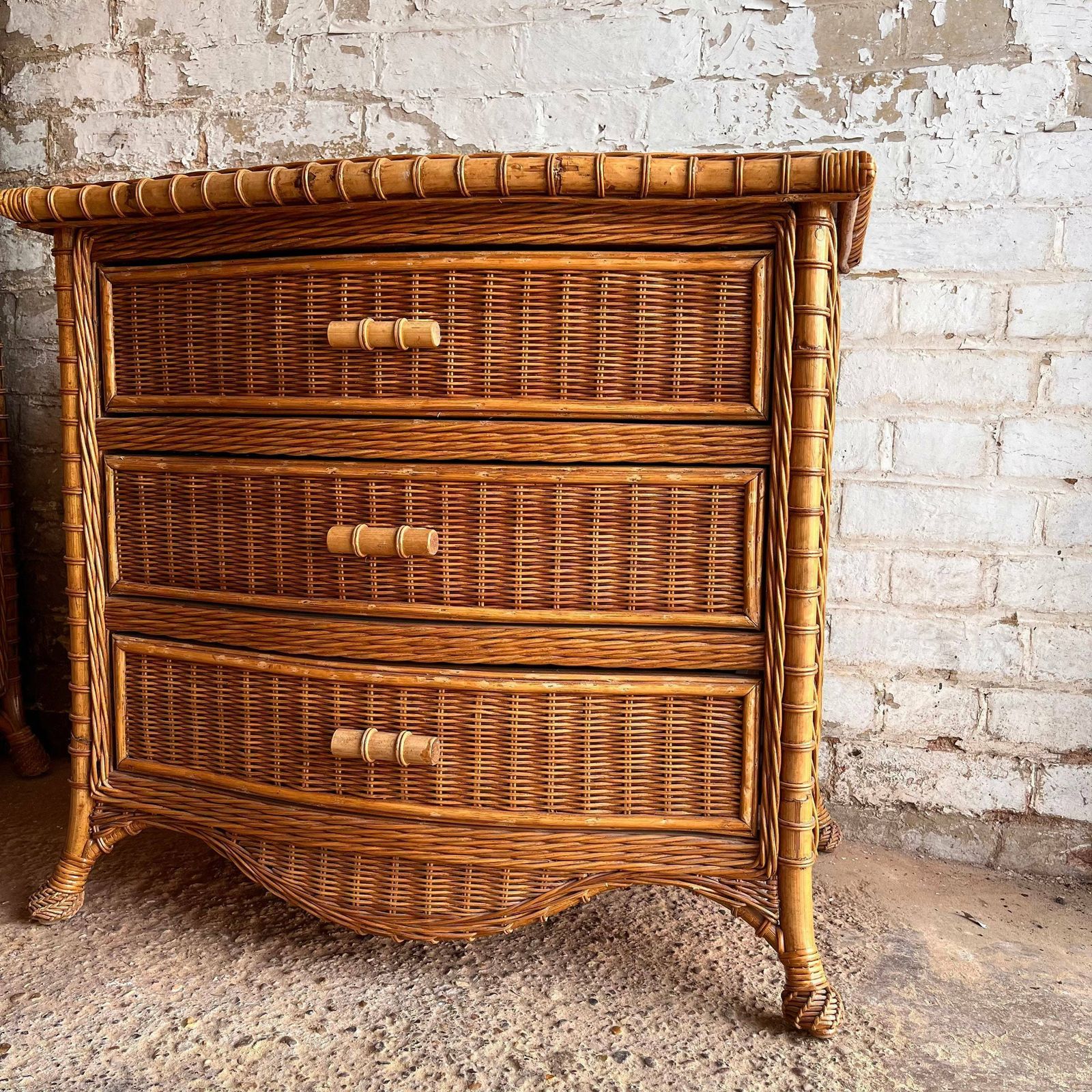 Mid Century Bamboo And Wicker Chest Of Drawers/ Storage / Cupboard photo vinterior