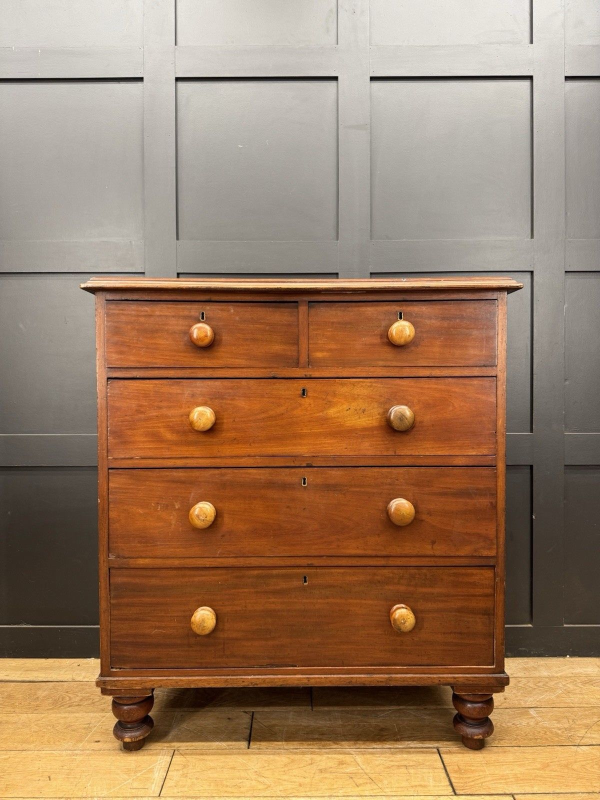 745.0 Victorian Mahogany Chest Of Drawers On Bun Feet photo