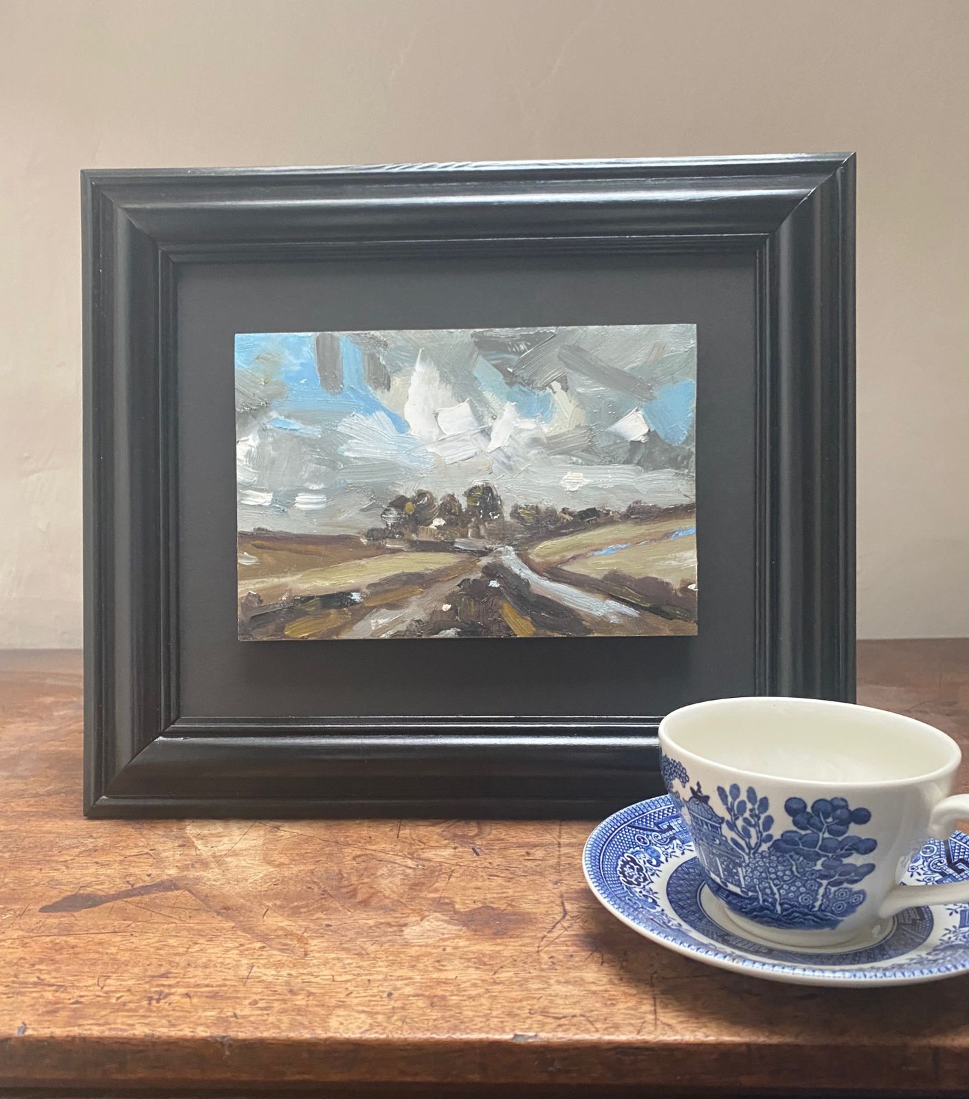 Landscape Oil Painting On Antique Oak Panel photo Art