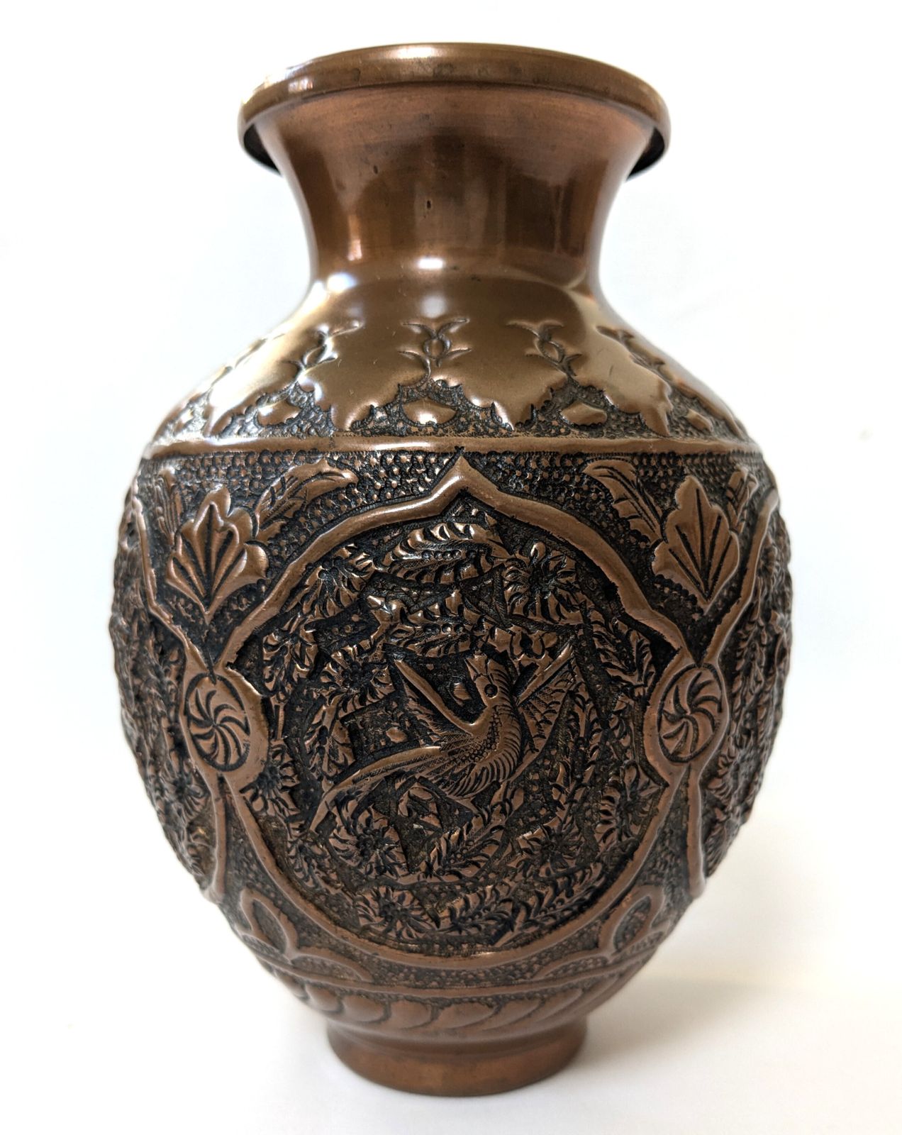 Antique Islamic Qajar Ghulamzani Carved Copper Vase photo 470.0