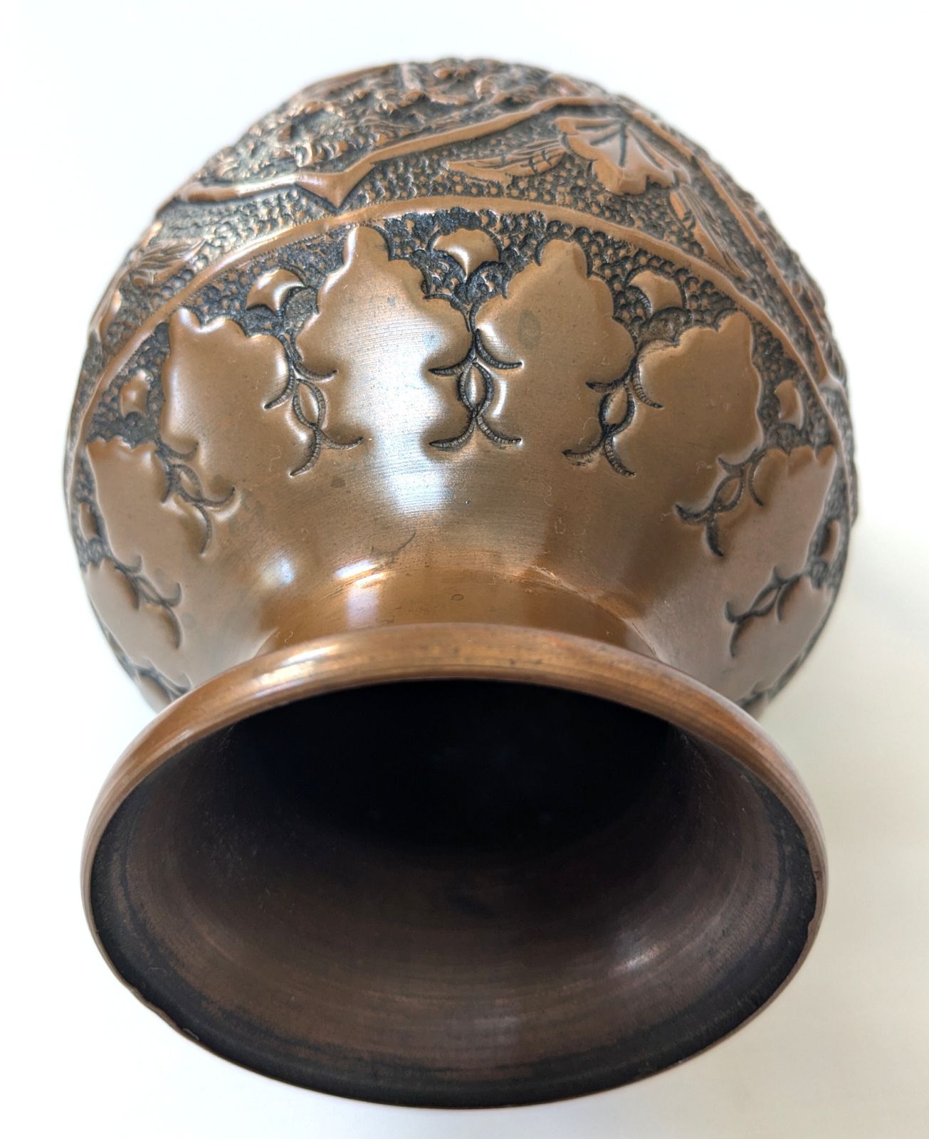 470.0 Antique Islamic Qajar Ghulamzani Carved Copper Vase photo