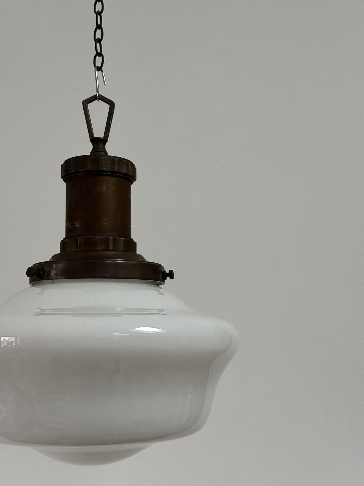 Antique English Church Opaline Milk Glass Ceiling Pendant Light Lamp By Morco photo for sale