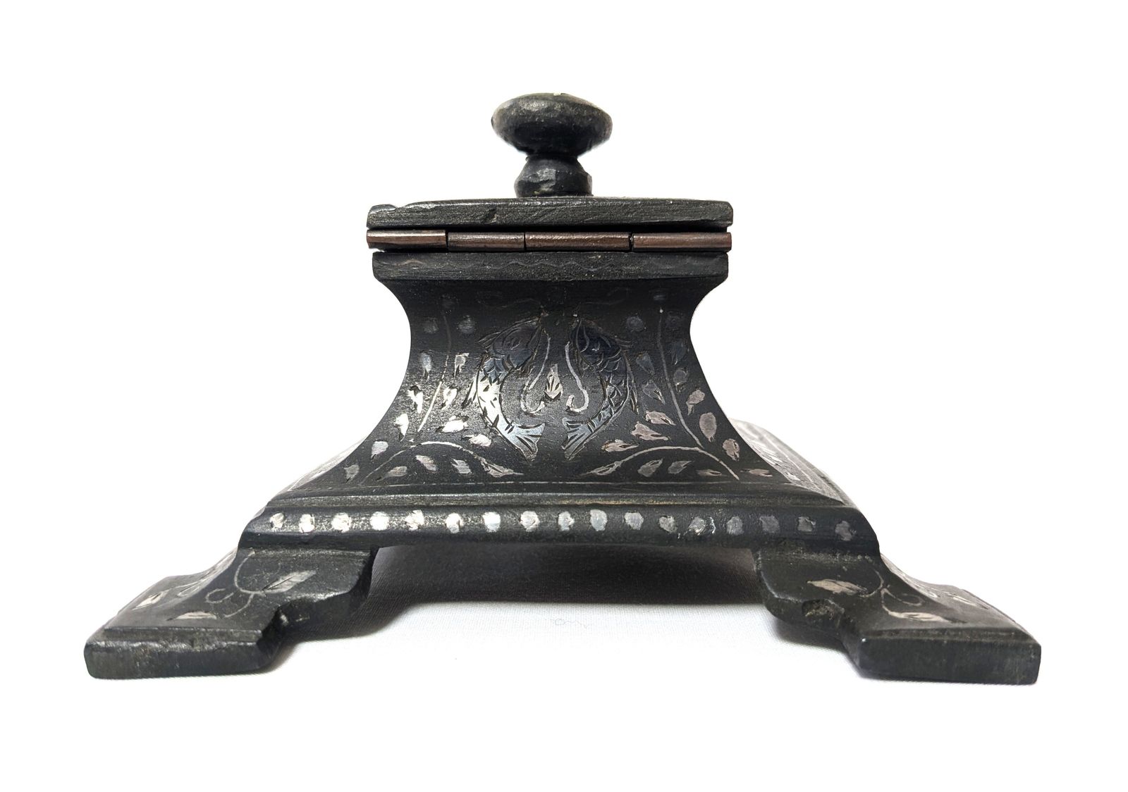 Antique Indian Lucknow Bidriware Sterling Silver Inlaid Decorated Inkwell photo Home Decor