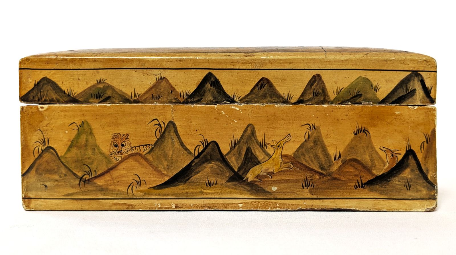 Vintage Islamic Wooden Jewellery Box With Hand Painted Calligraphy And Scenes From Kashmir photo buy